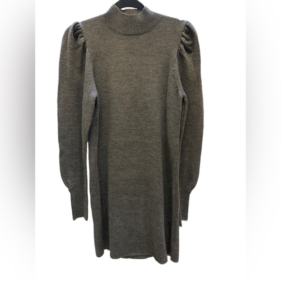 Lola Sweater Dress by WAYF in grey. Mock neck puffed sleeve knit mini dress 🍂 - Picture 2 of 6